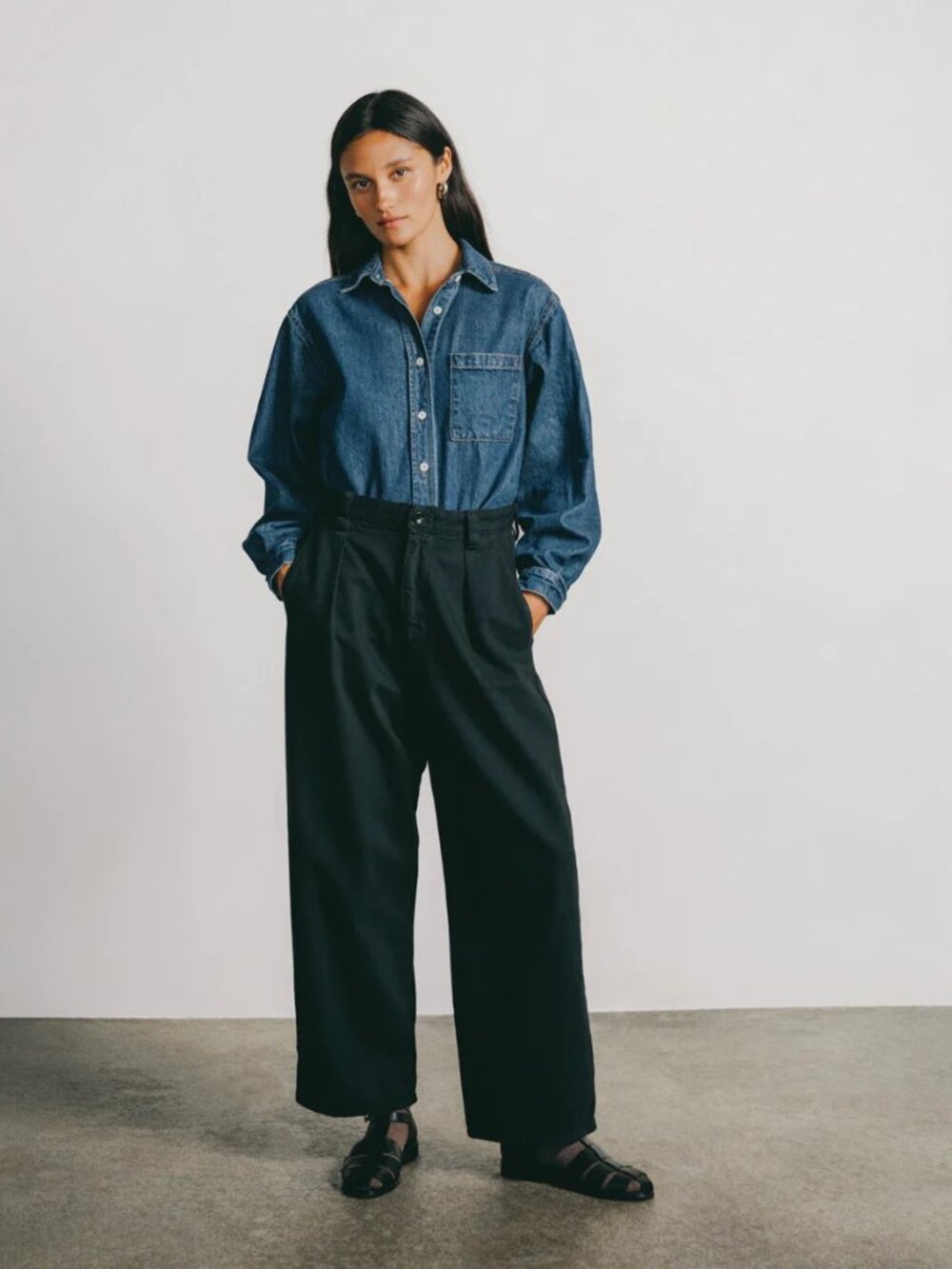 OZMA Field Pant in Ink Black — Tencel Bull Denim